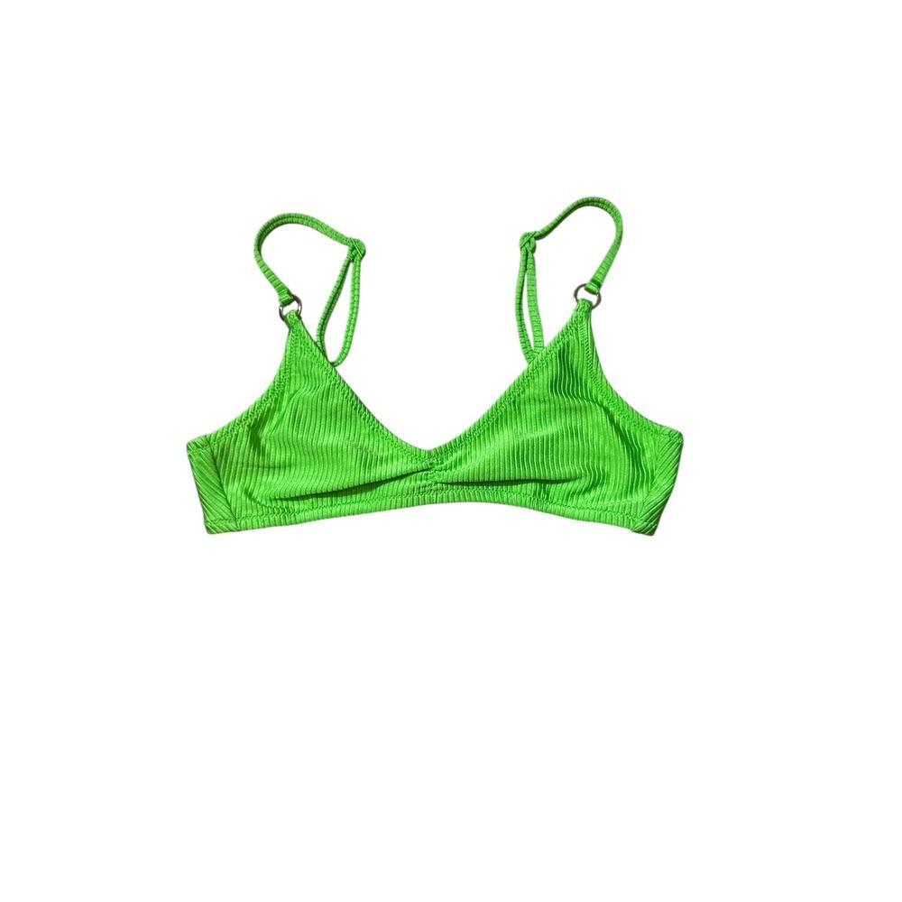 Aerie Real‎ Good Ribbed Scoop Bikini Top Neon Lime Green XS